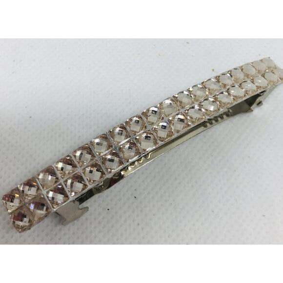Vintage Silvertone and Rhinestone 2 Row Barrette Hair Accessory 3 1/8" - Picture 7 of 7